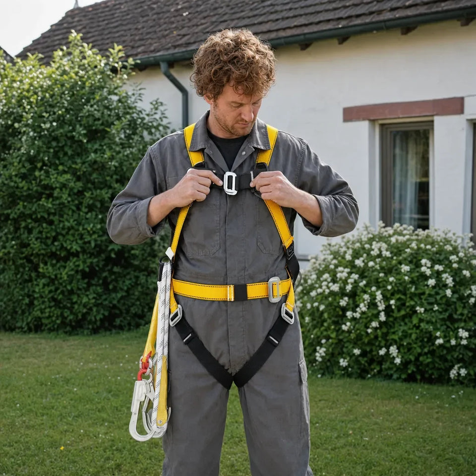 Putting on the safety harness