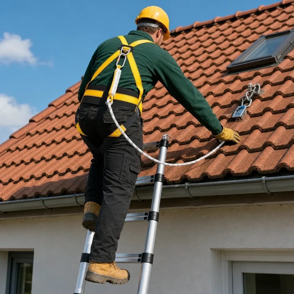 Safety harness during work on the roof