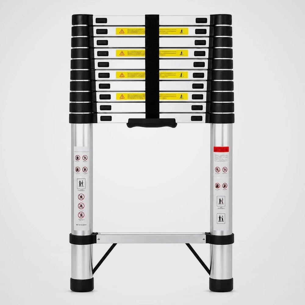 Telescopic ladder 3.2 m Pro in silver, retracted – front view