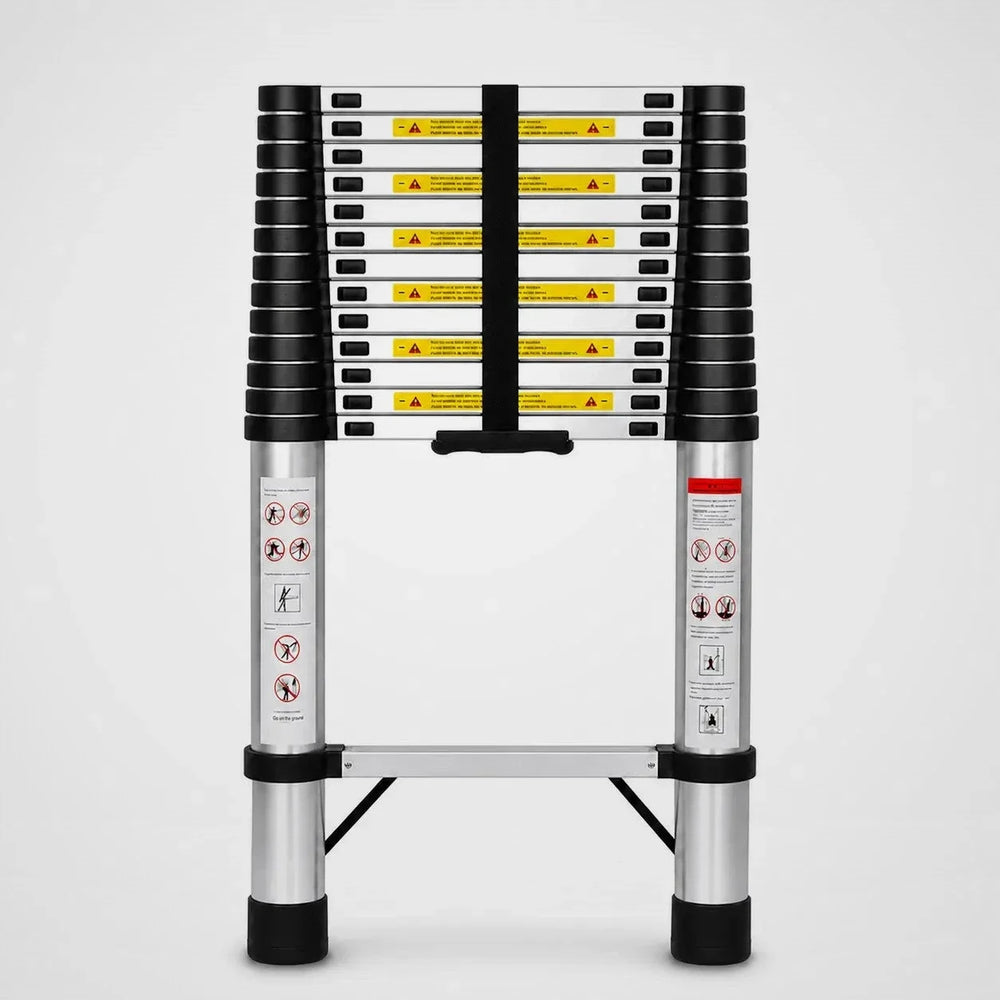 Telescopic ladder 4.4 m Pro in silver, retracted – front view