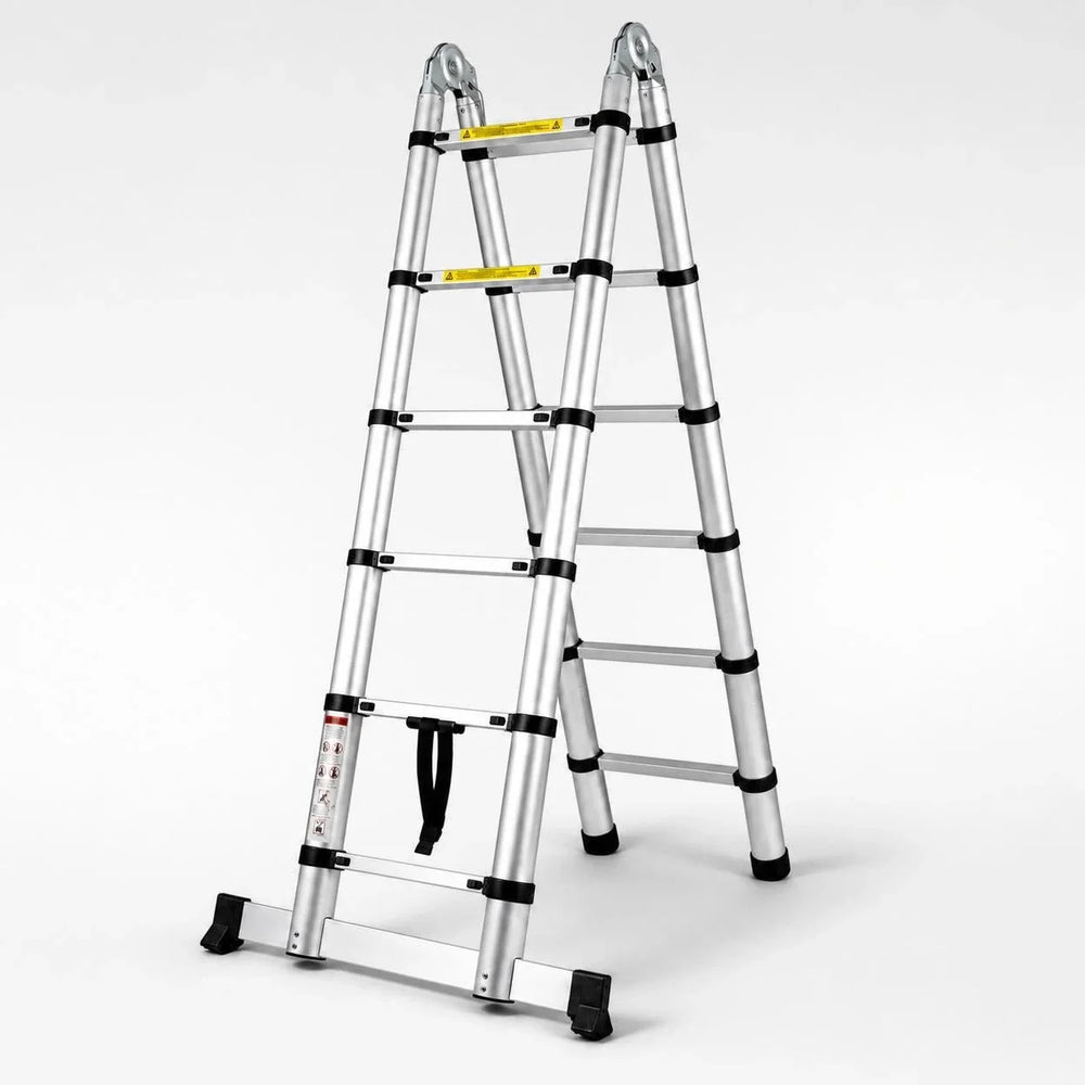 Multi-purpose telescopic ladder extended as a stepladder