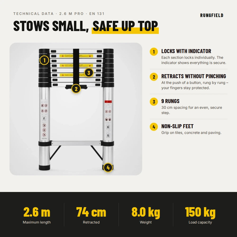 Telescopic ladder 2.6 m Pro – technical data
