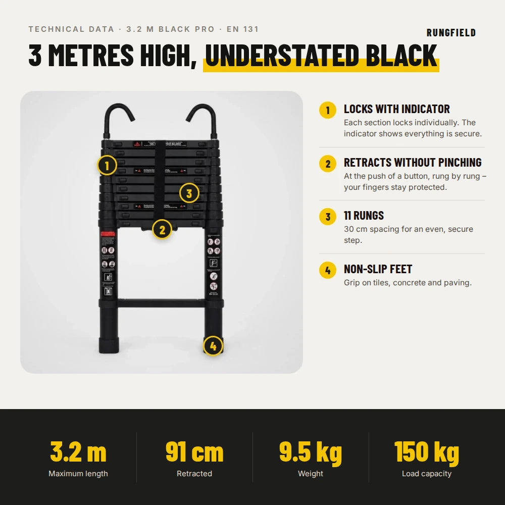 Telescopic ladder 3.2 m Black Pro – technical data