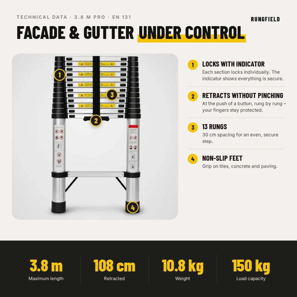 Telescopic ladder 3.8 m Pro – technical data